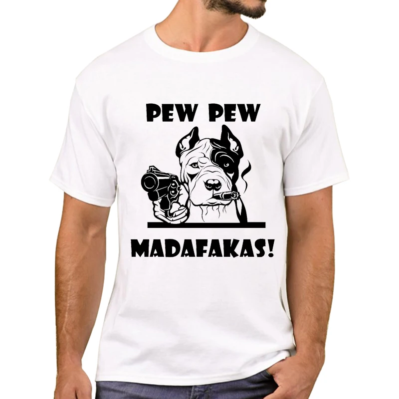 TEEHUB Neueste Hund Pew Madafakas Männer T-Shirt Vintage Mops Gun Pew Gedruckt T Shirts Kurzarm Hipster T-shirts Retro Mops t – Detail 5