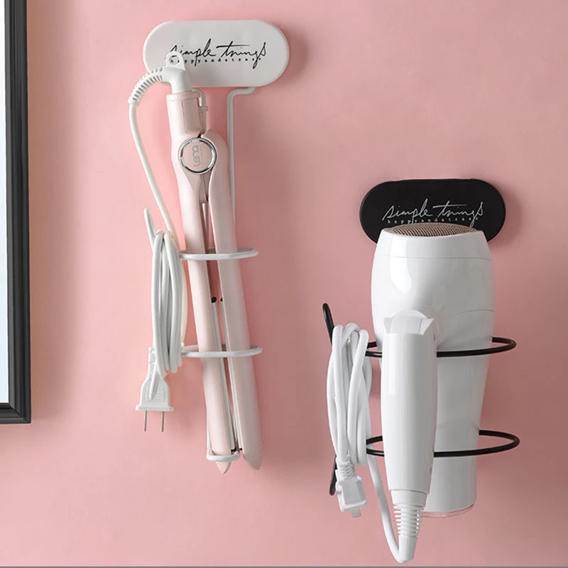 

Curling Iron Wall Mount Hair Dryer Holder Hair Straightener Rack Metal Simple Blow Dryer Storage Bathroom Hair Dryer Shelf