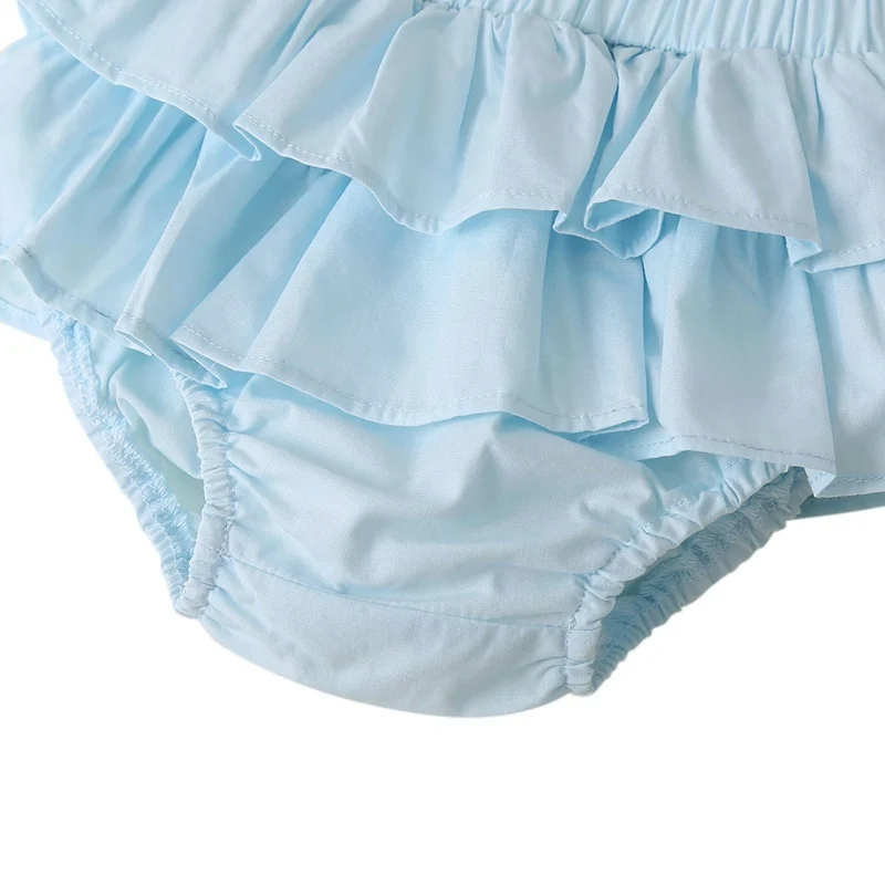 

Newest Summer Toddler Infant Baby Girl Cotton Casual Outfits Set Fashion Light Blue Print Short Sleeve Romper Tops Skirt 3-24M