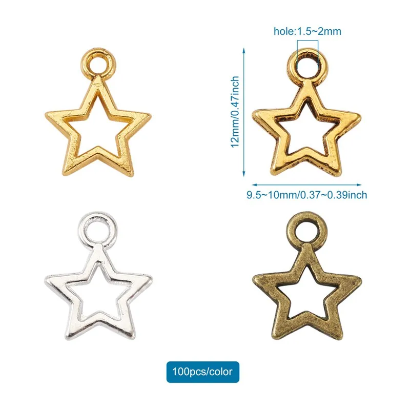 

400pcs Small Star Alloy Charms Pendant Mixed Color for Jewelry Making DIY Bracelet Necklace Handmade Craft Accessories Supplies