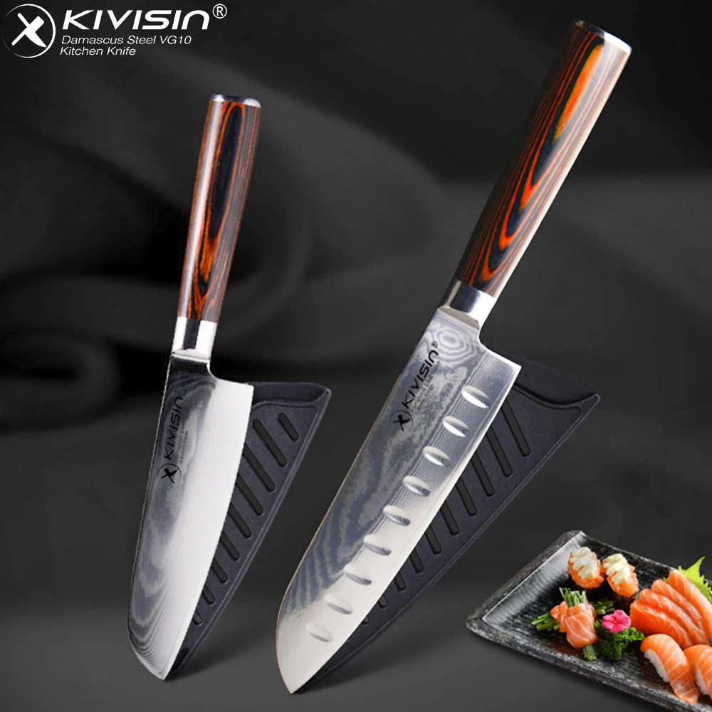 5 &quot7&quot кухонный нож Santoku японский Дамаск VG10 шеф повара с ножом Кливер