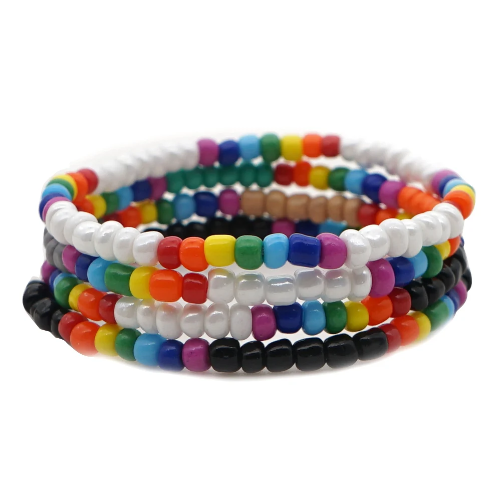 

Go2Boho Rainbow Bohemian Seed Beads Bracelet For Women Summer Handmade Jewelry Elastic Wholesale Japan High Quality Bead
