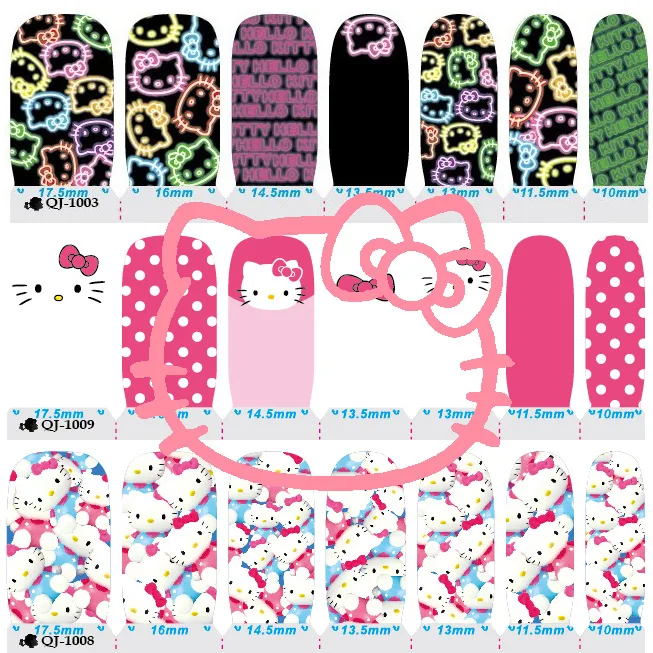 14 шт./набор видов стикеров для ногтей Hello kitty 3D наклейки дизайнерские макияжа