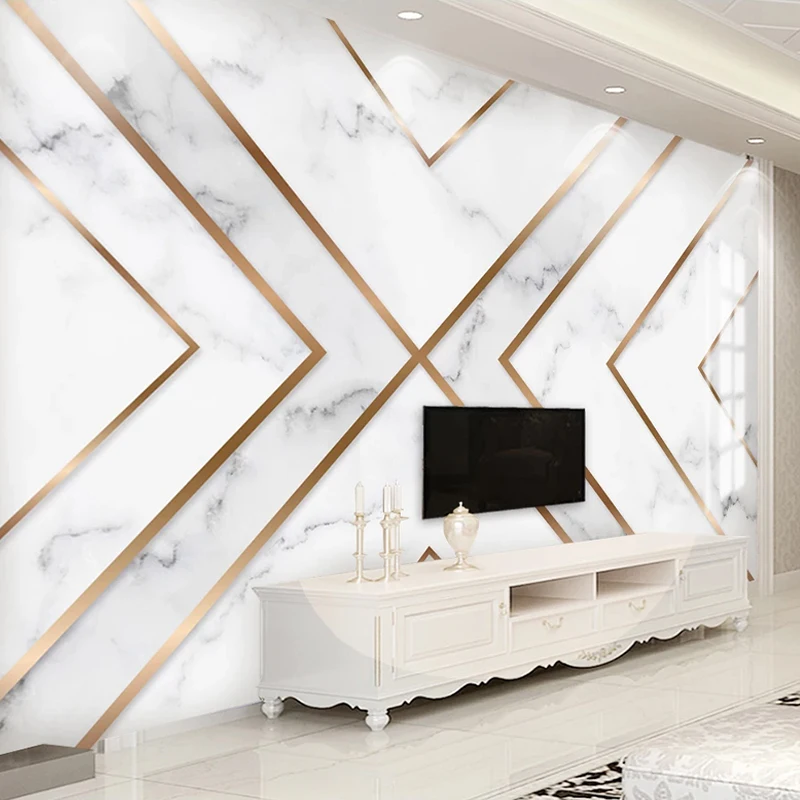 Пользовательские обои 3D золотые линии геометрический мраморный узор ТВ фон
