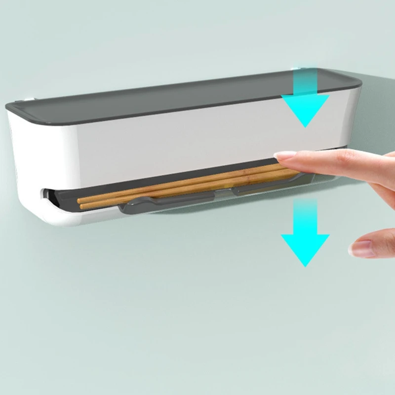 

Dust-Proof Kitchen Storage Box Push-Type Chopstick Basket Wall-Mounted Household Chopstick Holder Kitchen Organizer