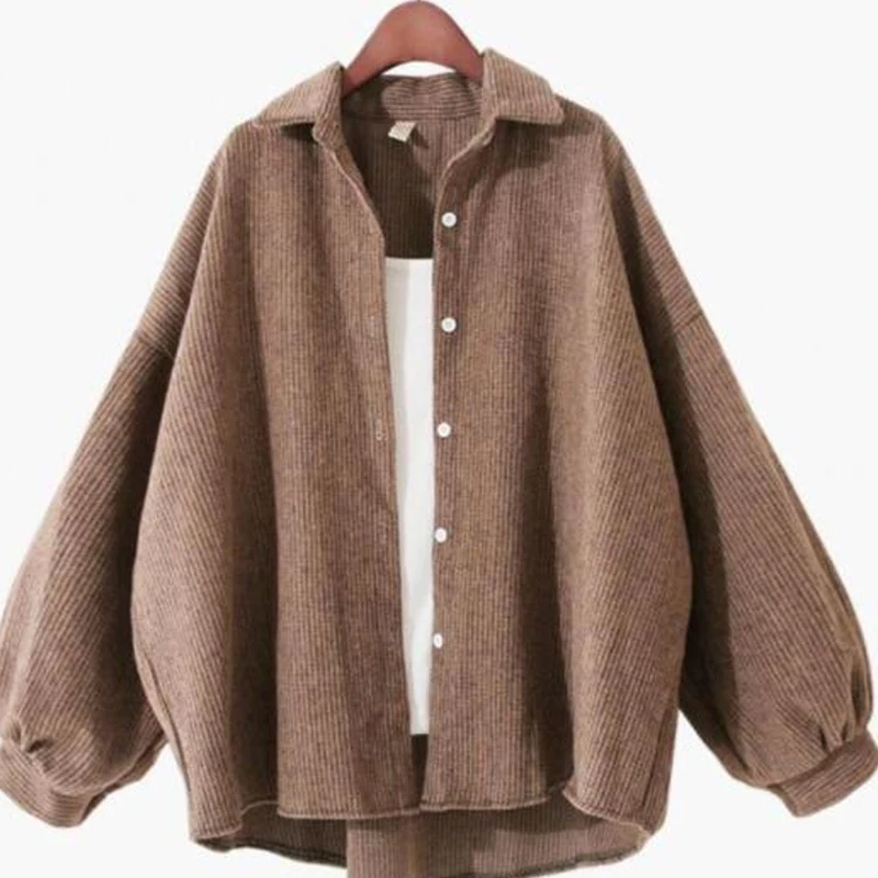 

New 2021 Korean Women's Autumn Basic Shirt Jacket Loose A Plus Size Woolen Long-Sleeved Solid Color Vintage Casual Fashion Coat