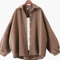 new 2021 korean womens autumn basic shirt jacket loose a plus size woolen long sleeved solid color vintage casual fashion coat