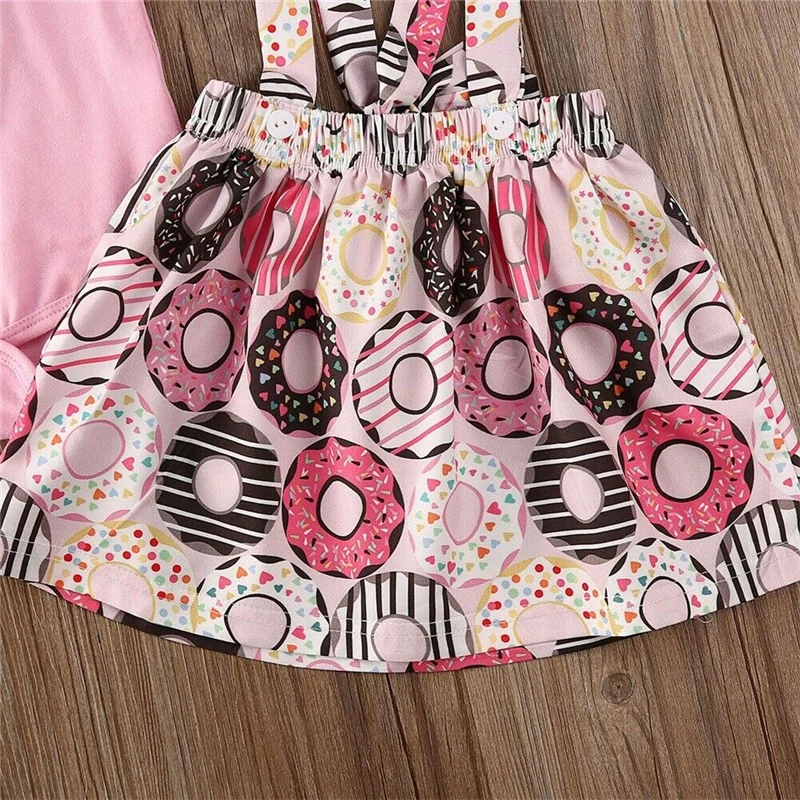 Одежда для маленьких девочек комплекты розовый комбинезон + юбка с принтом