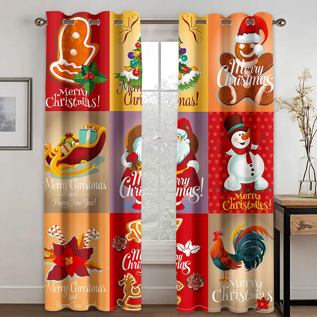

Набор занавесок с 3d-изображением Санта-Клауса, снеговика, мультяшный простой узор, занавески подходят для дома в гостиной и детской спальне