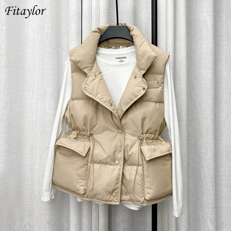 

Fitaylor зимняя со стоячим воротником однобортный светильник вниз короткая кожаная куртка Белое пуховое пальто талии Выдвижной Карманный верх...