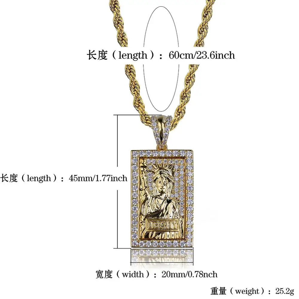 

Statue of Liberty tag hip hop pendant necklace micro pave zircon hip hop men's fashion necklace