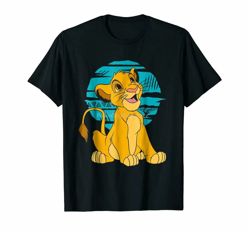 Черный Король Лев Young Simba Happy Blue Ретро футболка американский мужской тренд 2019 Высокое качество мужская летняя