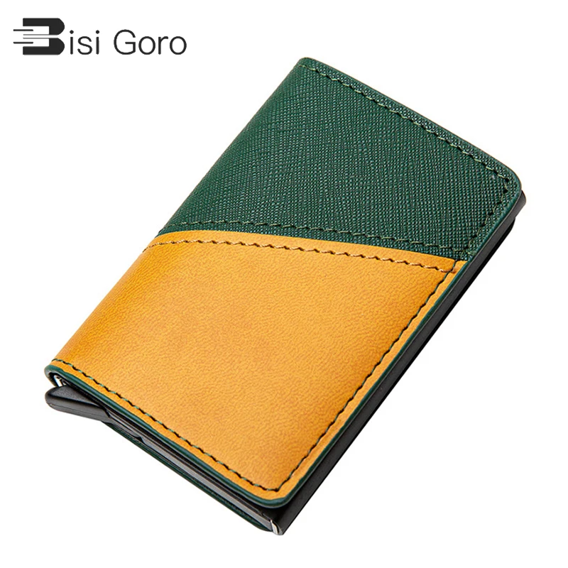 

BISI GORO/2021 искусственная кожа Алюминиевый бумажник смешанные Цвет RFID Бумажник держатель карт Дорожный Чехол в стиле пэчворк тонкая русская О...