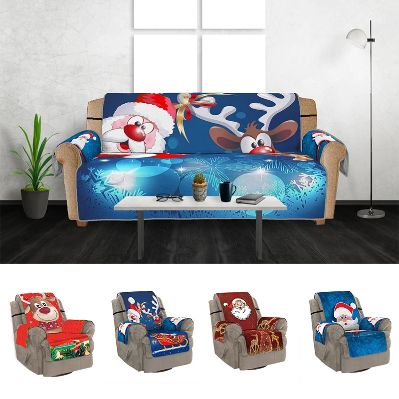

New Christmas Style Printing Multi-Seat Sofa Cover Decoration Non-Slip Sofa Cushion Case Santa Claus Print Home Textile Products