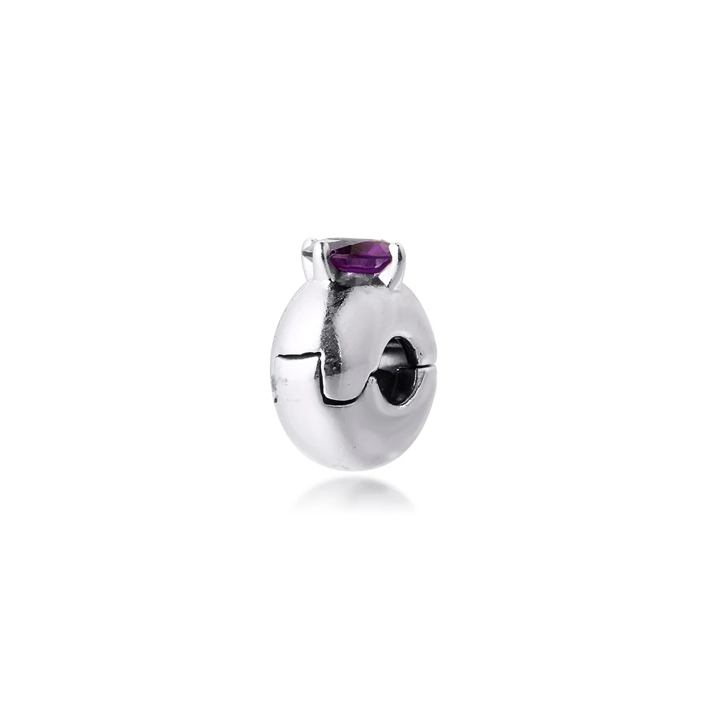 Fit Pandora Bracelets Purple Round Solitaire Clip Charm Silver 925 Original Beads for Jewelry Making Sterling Bead Kralen | Украшения и