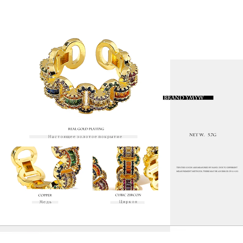 YMYW роскошное Открытое кольцо с кубическим цирконием яркие изысканный