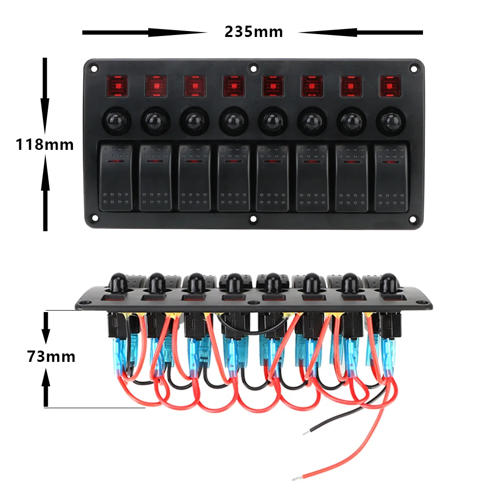 

12/24V 8 Gang LED Switch Panel Car Vehicle Truck RV SUVS Marine Waterproof Circuit Breakers With Fuse Rocker Switch Panel