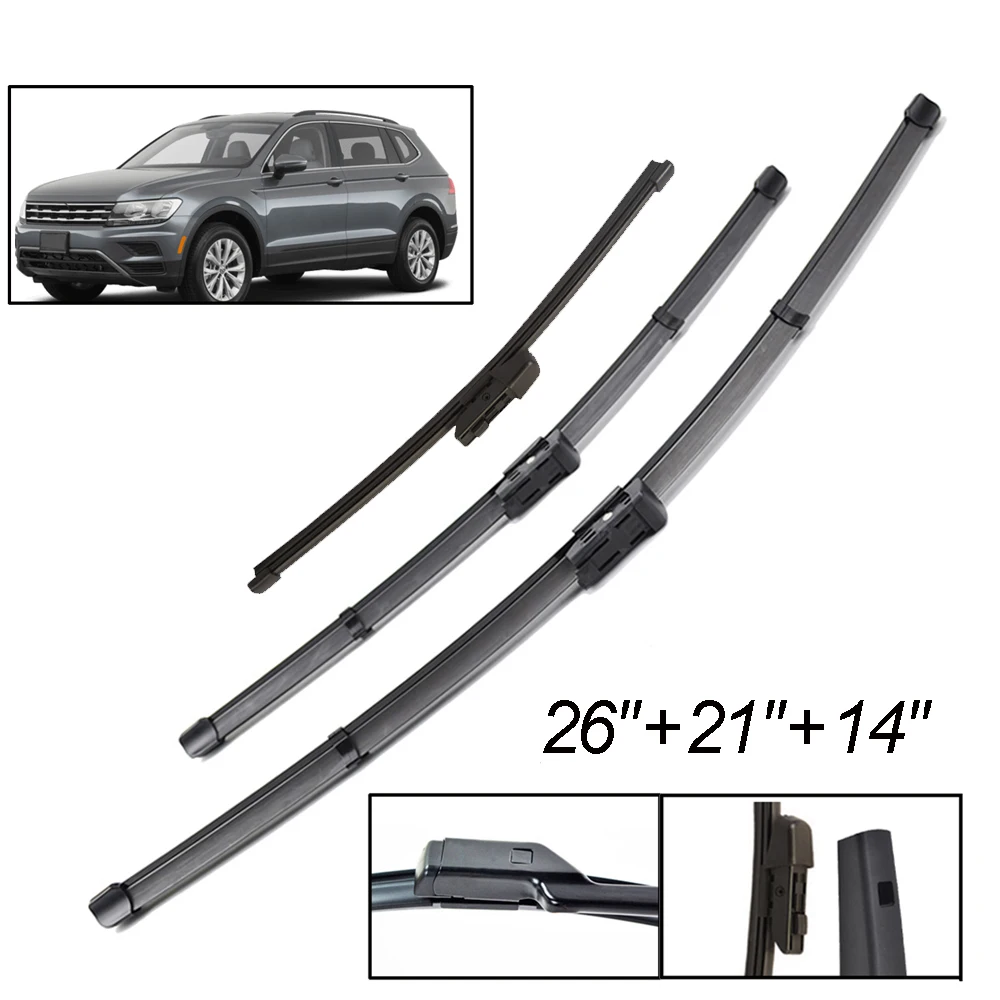 

LHD Front & Rear Wiper Blades Set For VW Tiguan MK2 2017 2018 2019 2020 Windshield Windscreen Window 26"+21"+14"