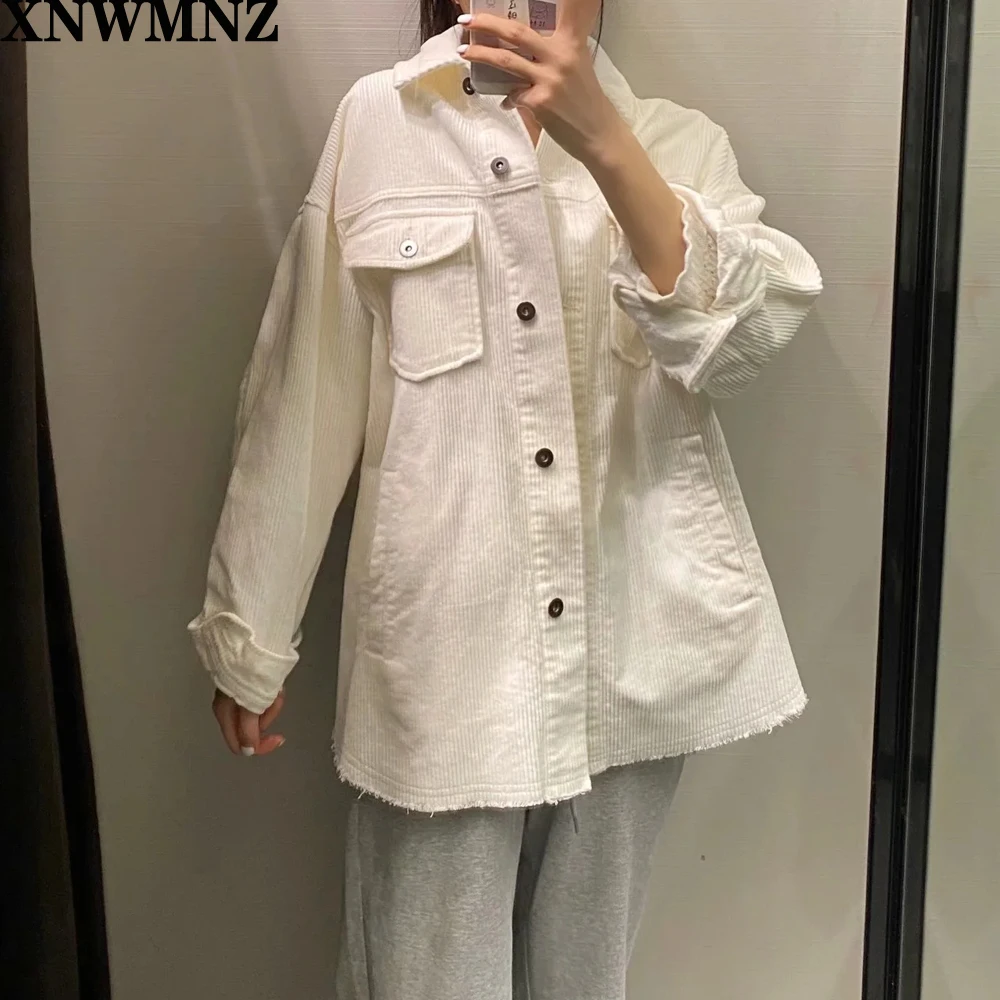 

XNWMNZ za 2020 New White Corduroy Jackets Women Winter Autumn Coats Plus Size Overcoats Female Big Tops Cute girls overshirt