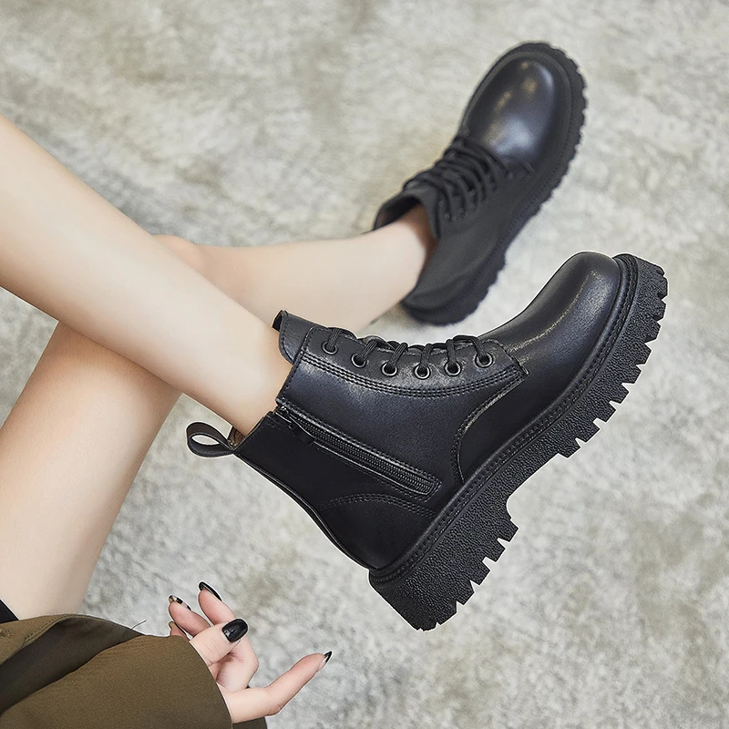 Ботинки женские зимние из натуральной кожи на платформе ботинки челси воловьей