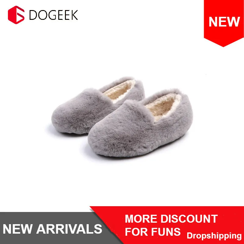 

Детские Лоферы DOGEEK, удобная обувь для девочек, однотонная теплая пушистая повседневная обувь из флока для маленьких девочек