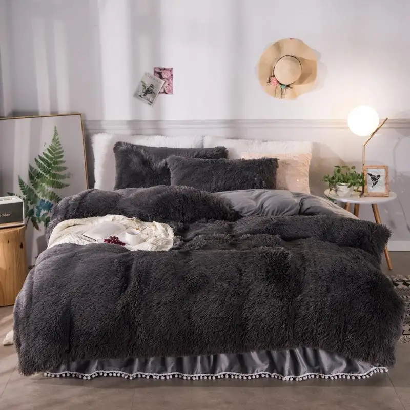 Комплект постельного белья 45 цветов роскошный плюшевый пушистый теплый мягкий