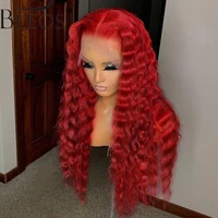 deep wave red lace frontal human hair wigs kinky curly burgundy 99j 13x4 hd transparent lace front wig preplucked bleached knots