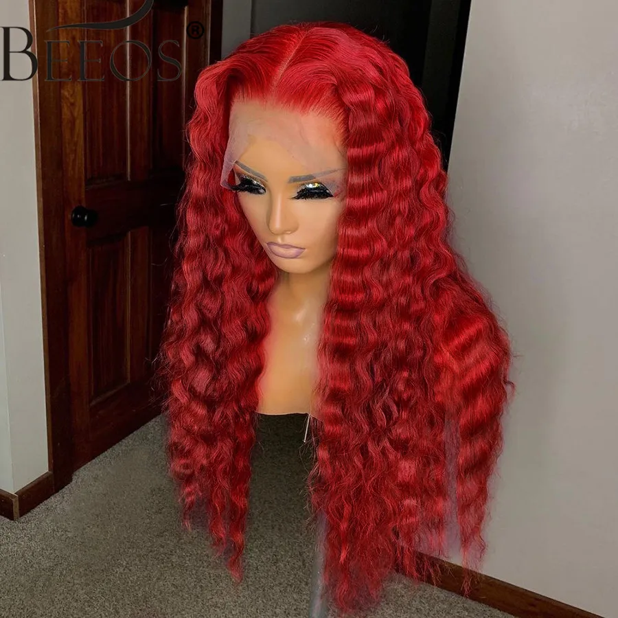 Парик из натуральных волос с глубокой волной красный бордовый 99J 13x4 HD | Шиньоны и