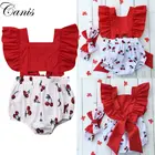 Детский комбинезон с оборками, цельный открытый комбинезон с повязкой на голову и принтом вишни, лето 2020