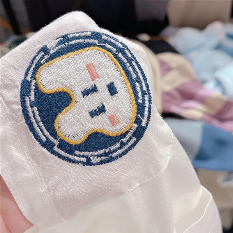 

Blouse Women Japanese Preppy Sweet Soft Sister Cute White Doll Collar Embroidery Whale Badge Shirt Girl All-match Tops Student