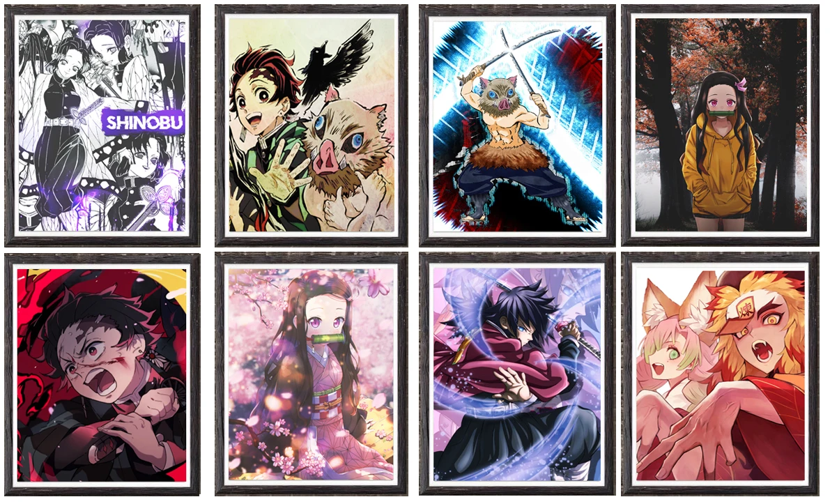 Демонов картины на холсте Набор из 8 штук Tanjirou Nezuko Giyuu Shinobu цифровой аниме