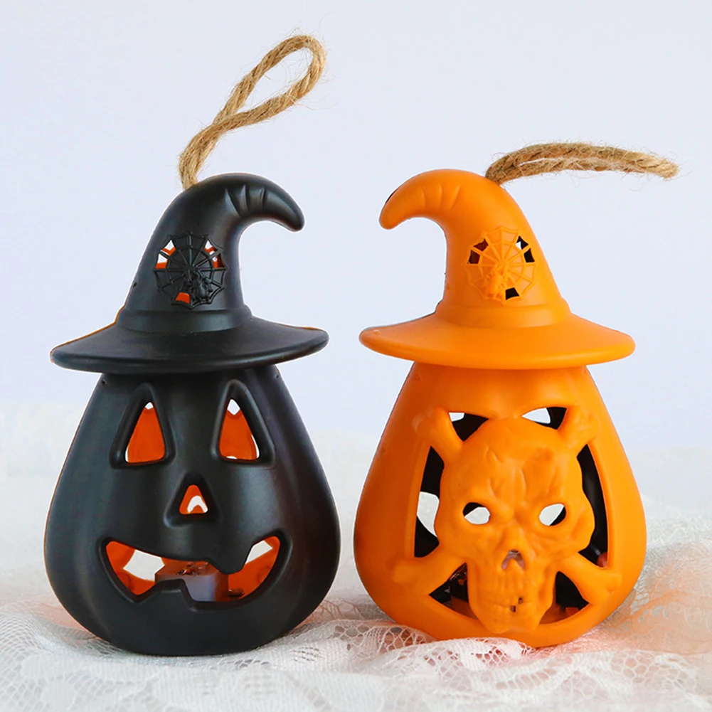 

12pcs Resin Halloween Pumpkin Lantern Portable Horror Ornament Decoration Skull Candle Lamp Venue Decor Props Creative LED Pony