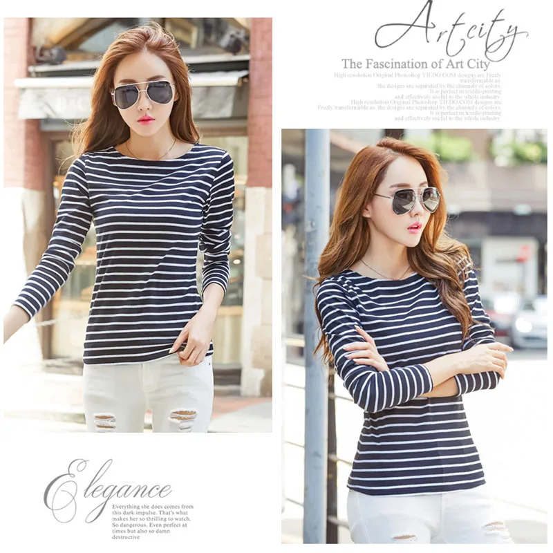 Женская футболка в полоску 2021 весенне осенняя Женский хлопковый топ женская с