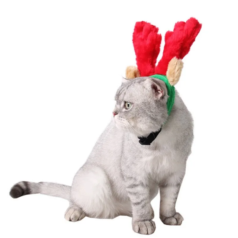 

Pet Christmas Headgear Puppy Cat Headgear Dog Cat Cosplay Dressing Up Props Santa Reindeer Headwear Hats For Dog Cat