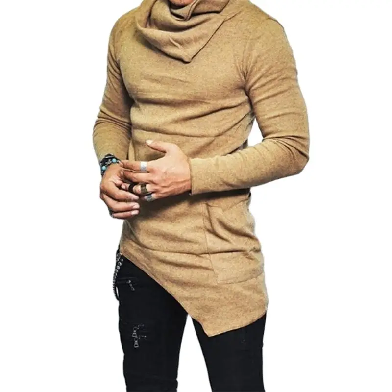

Autumn Turtleneck Sweatshirt Men's Hoodies Irregular Hem Pocket Long Sleeve Sweatshirt Mens Clothing Tops Plus Size