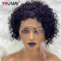 curly bob full lace human hair wigs short bob wig lace front human hair wigs pixie cut lace wig 250 density youmay virgin u part