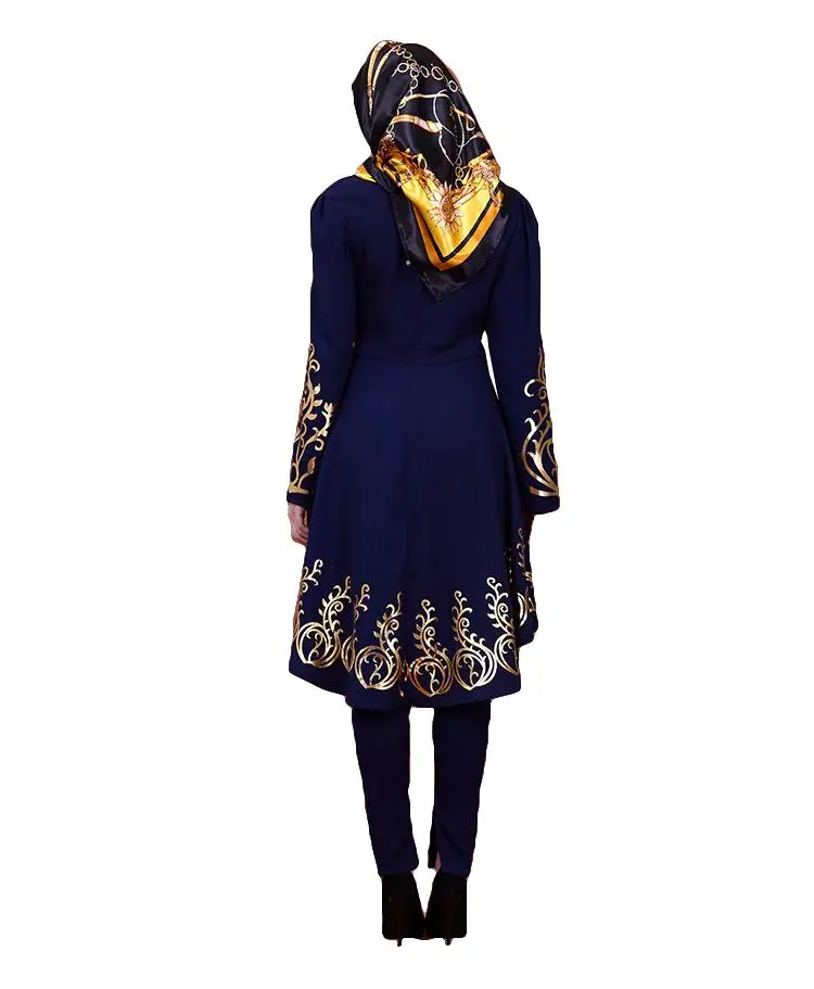 Модная мусульманская женская блузка платье рубашка топ с принтом длинный рукав