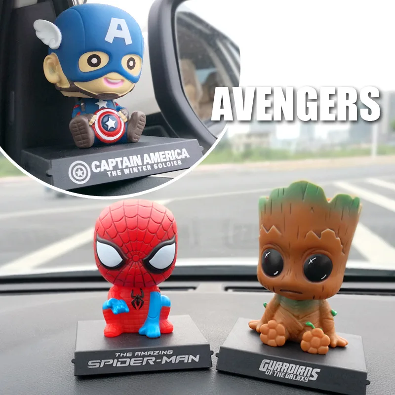 Disney Marvel Avengers Spiderman groot Anime Q version Car Ornaments Action Figure Shaking his head Toys Doll gift birthday | Игрушки и