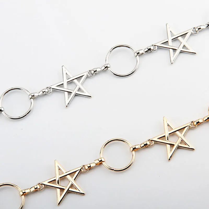 

Long Tassel Women Belt Metal Chain Stars Pentagram Chain Belt Women Waistband Narrow Waist Chain Clothes Belt Gold Silver
