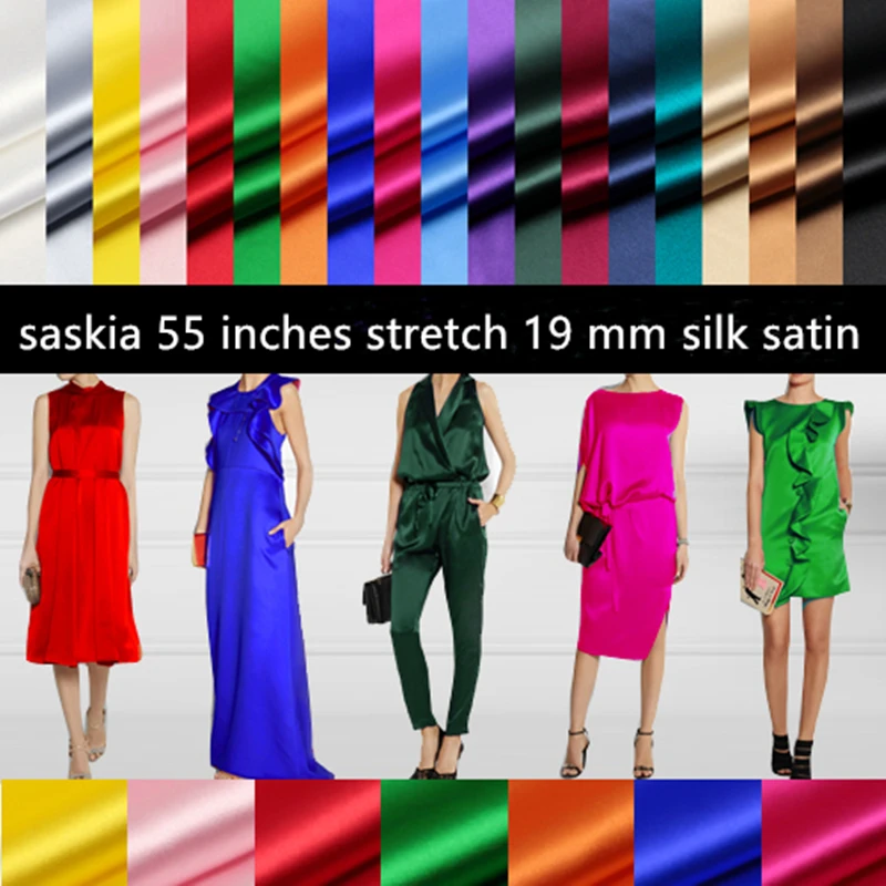 

19 mm Silk Satin Fabrics for Sewing per 50 cm Stretch Lycra Width 55 inches Charmeuse Cloth Textile Quilting Patchwork DIY Dress