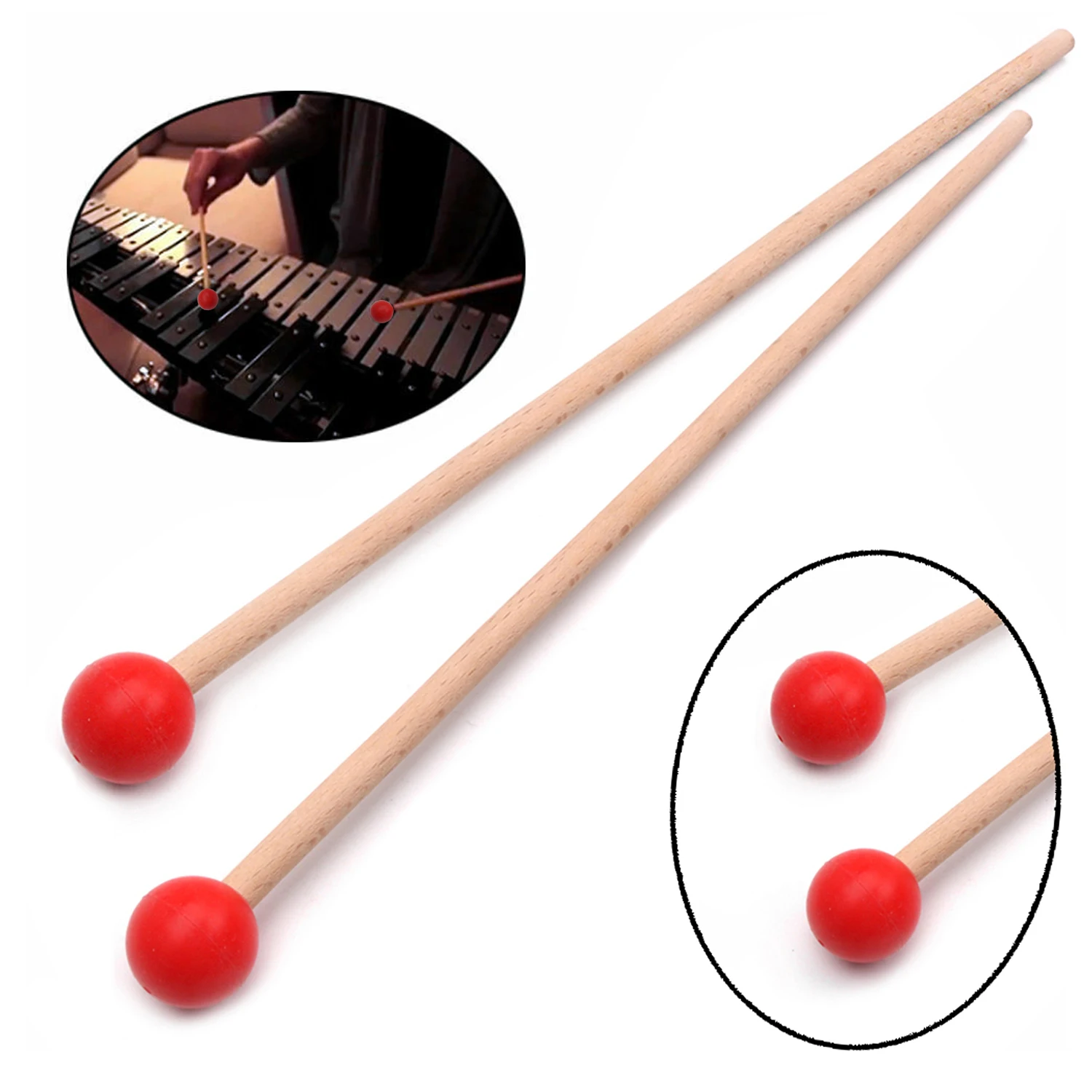 Pair of Marimba Mallets Percussion Sticks Xylophone Mallet Drumsticks For Instruments Parts -Light Soft |