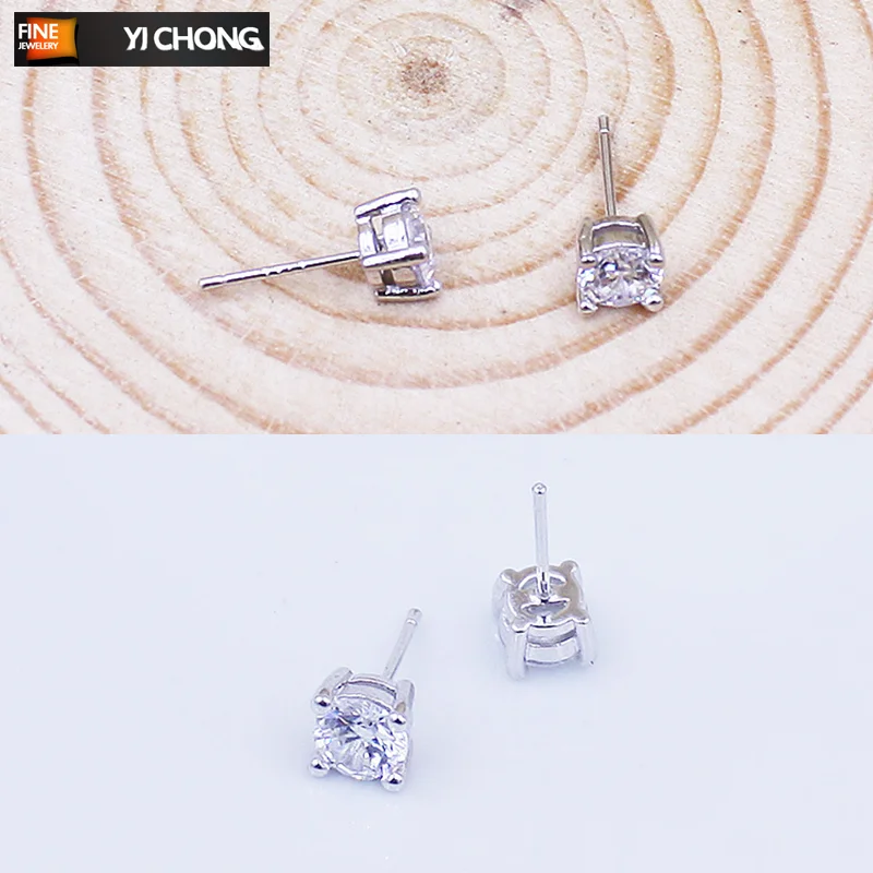 

YiChong 925 Silver Stud Earrings Four Claws With Certificate Original Natural Zirconia Diamond Earrings Gemstone Earring Brincos