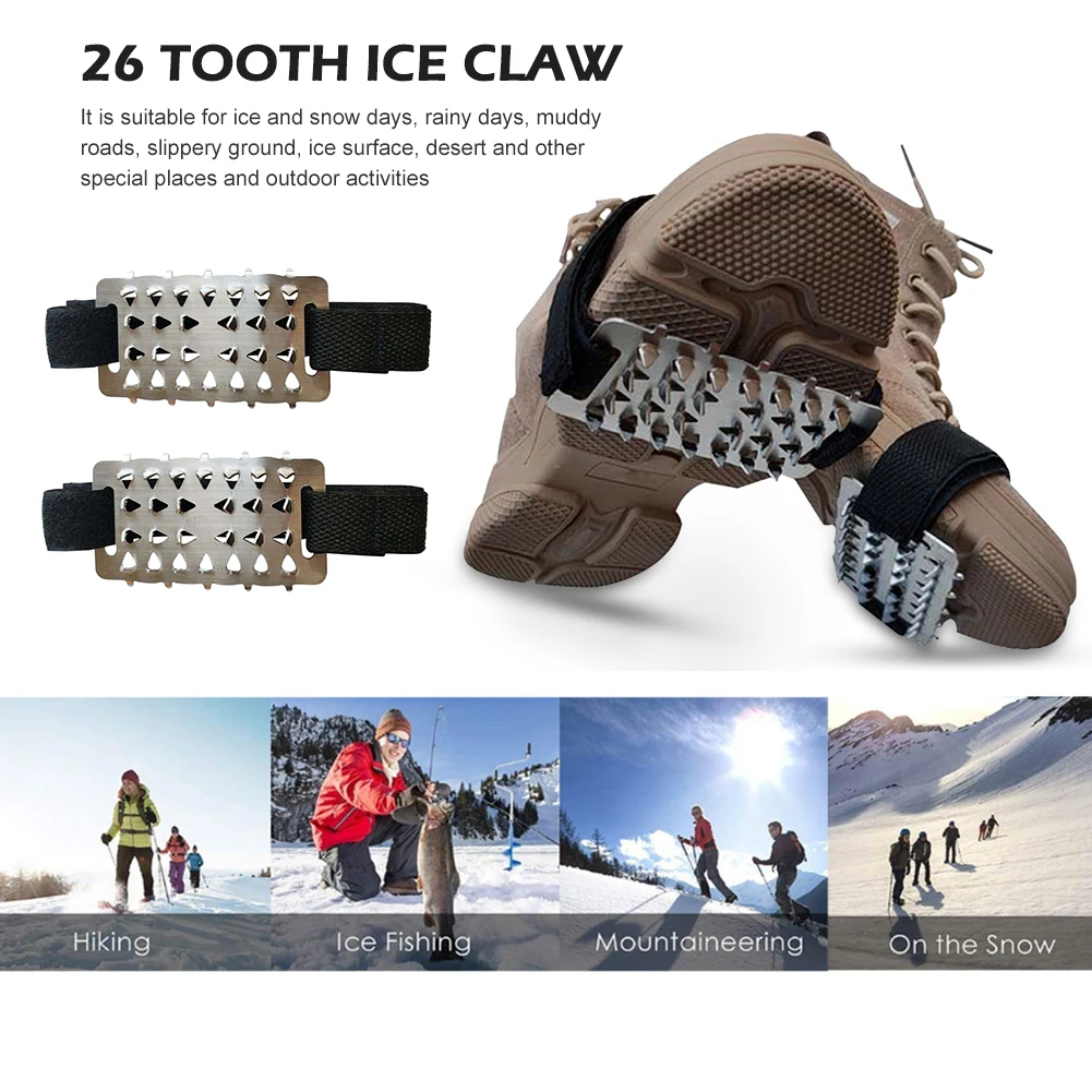 1 Pair 26 Teeth Anti-Slip Snow Ice Shoes Spike Grips Cleats Winter Outdoor Climbing Covers Crampons | Спорт и развлечения