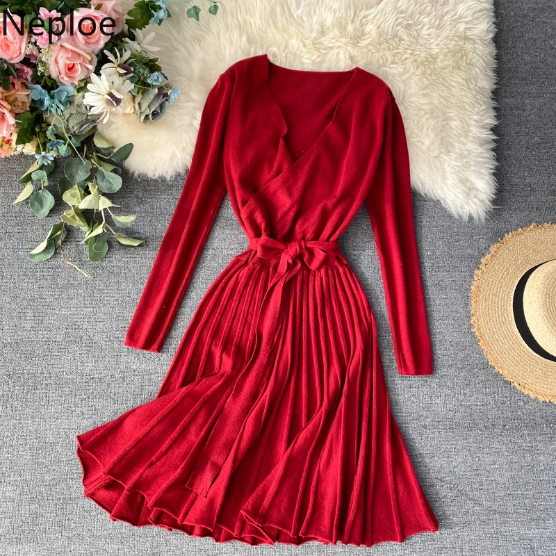 Neploe женское вязаное платье свитер повседневное ТРАПЕЦИЕВИДНОЕ ПЛАТЬЕ С Длинным