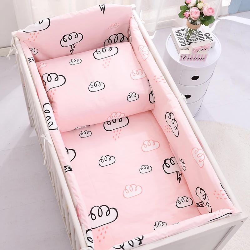 

6/9pcs Pink Cloud Cot Bumper crib sheet Protector jogo de berço Crib Kit Bed Set Baby Bedding Set Cotton 120*60/120*70cm