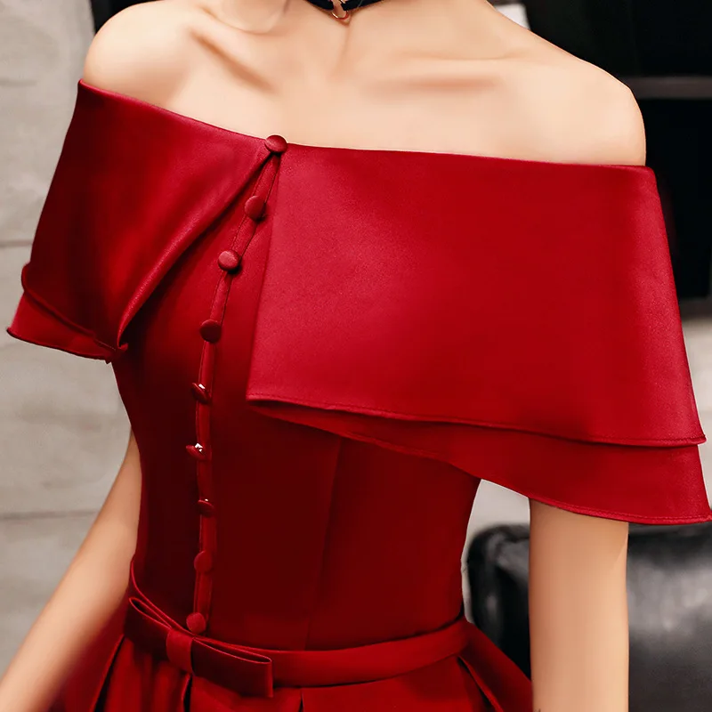 

Burgundy Solid Womens Wedding Party Dress Slash Neck Evening Cheongsam Floor-Length Elegant Qipao Long Gowns Vestido XS-XXL