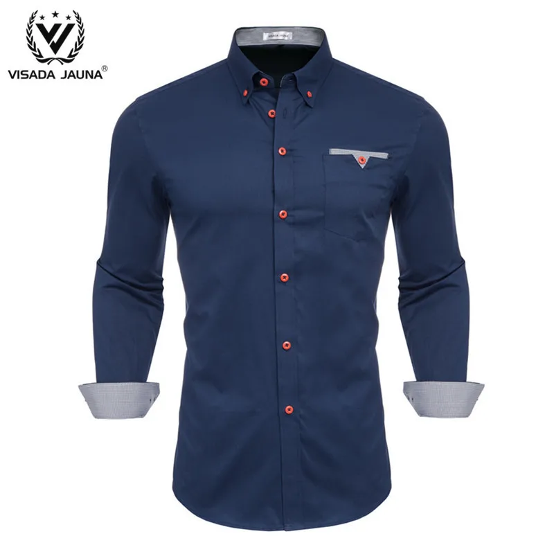 Мужские рубашки с длинным рукавом VISADA JUANA однотонные мягкие повседневные
