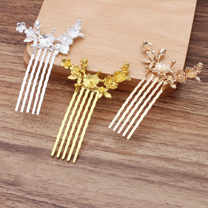 

Гребни для волос в виде ветки с цветами, золотистые/Серебристые гребни с 5 зубцами, Набор для изготовления украшений «сделай сам», 20 шт., 50 мм