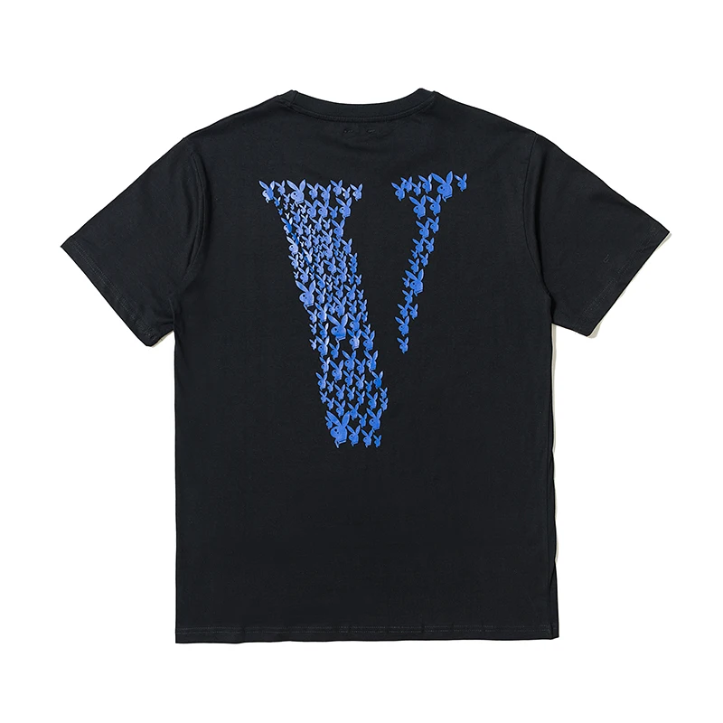 

Trendy Brand Vlone Rabbit Big V Joint Tee Summer Men and Women Couples Loose BF Wind Round Neck Short-sleeved T-shirt