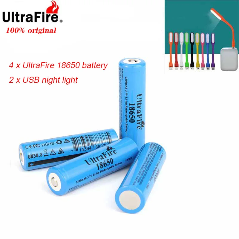 Ultrafire 18650 2200 мАч 3,7 в литий-ионная аккумуляторная батарея luz USBLED ночной Светильник de litio para las baterias de la linterna